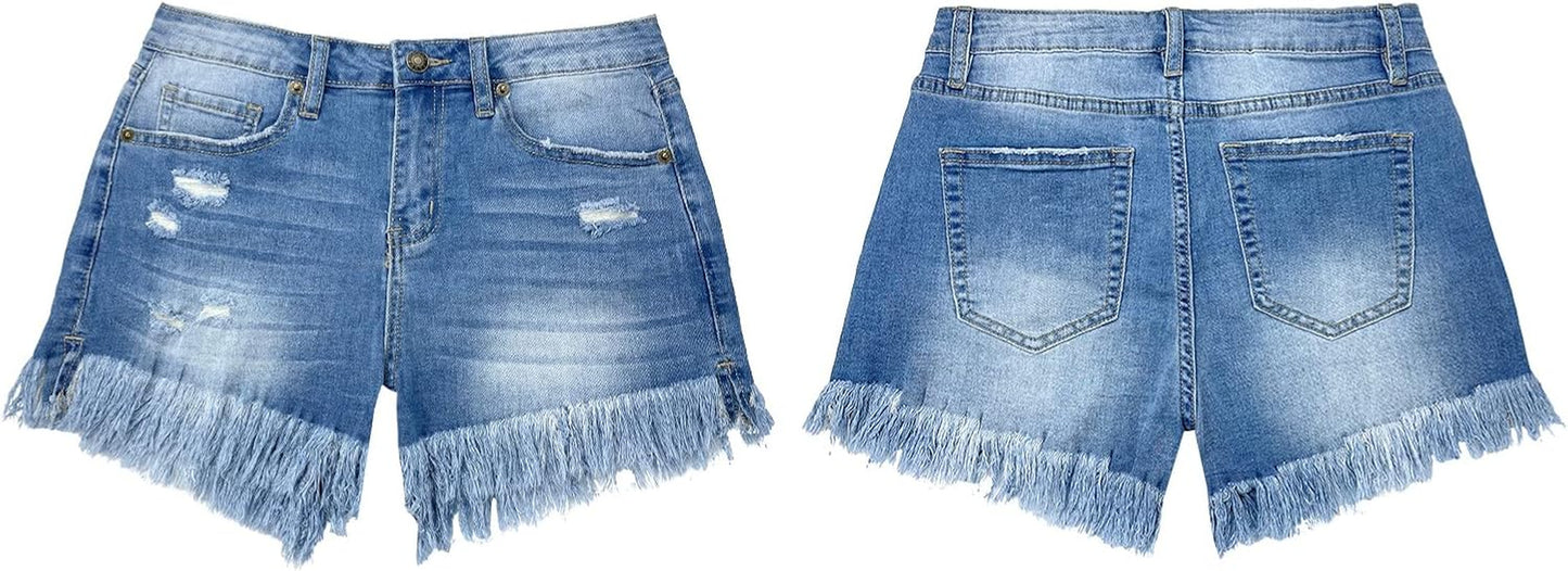 Summer Ready Women's High Waisted Ripped Denim Shorts - Stretchy & Stylish!