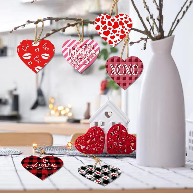 Love, Me Heart-Shaped Pendant Signs with Rope – Perfect for Valentine's Day or as Charming Wall Decorations for Your Home